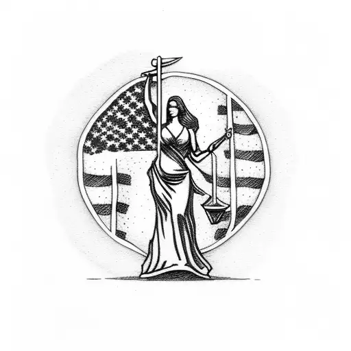 lady justice with american flag tattoo design idea
