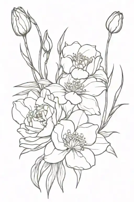 gladioli daffodil anemone carnation rose peony daisy tulip rose tattoo design idea