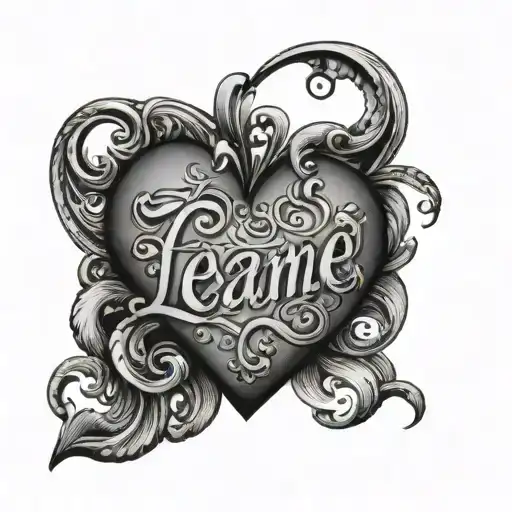 THE WORD 'LEANNE' ENGRAVED INTO A HEART tattoo design idea