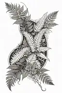 fine line fern and botanicals on thigh hip buttock area tattoo design idea
