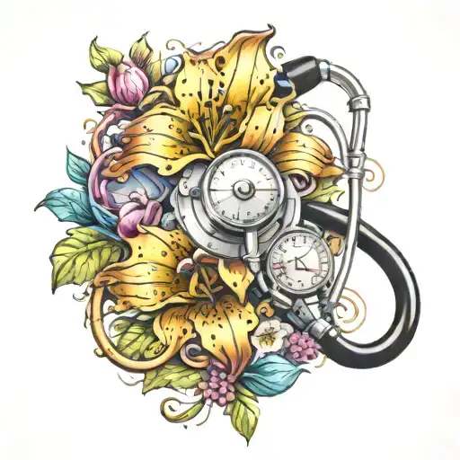 Flower of LIs with a Stethoscope tattoo design idea