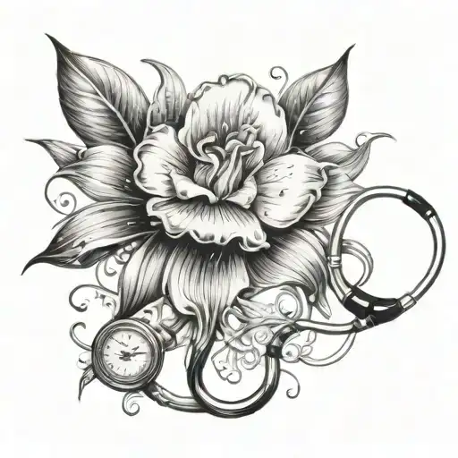 Flower of LIs with a Stethoscope tattoo design idea