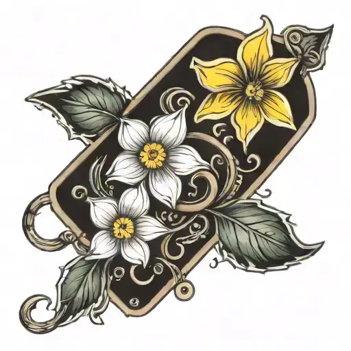 daffodil a geranium and a daisy with a j hook tow chain  tattoo design idea