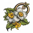 daffodil a geranium and a daisy with a j hook tow chain  tattoo design idea