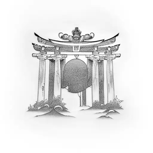 torii portal in black aquarel tattoo design idea