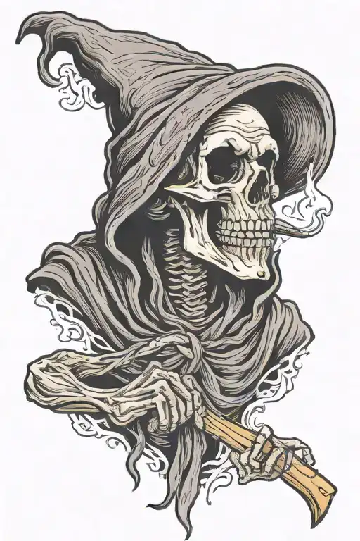 grim reaper smoking joint tattoo design idea