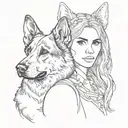 A portrait of a beautiful woman with a German shepherd dog tattoo design idea