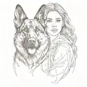 A portrait of a beautiful woman with a German shepherd dog tattoo design idea