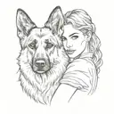 A portrait of a beautiful woman with a German shepherd dog tattoo design idea