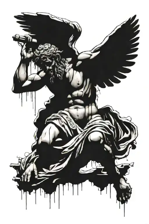 greek statue transcending his condition to become stronger showing the failures he has endured  tattoo design idea