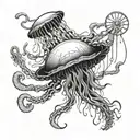 A jellyfish morphing into a magnifying glass, symbolizing investigation and curiosity tattoo design idea