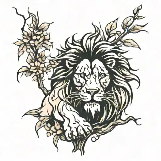 Lion in bush angry  tattoo design idea