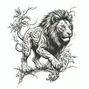 Lion in bush angry  tattoo design idea