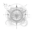 A celestial gateway with the client's name written in elegant script above it tattoo design idea