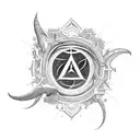 A celestial gateway with the client's name written in elegant script above it tattoo design idea