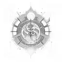 A celestial gateway with the client's name written in elegant script above it tattoo design idea