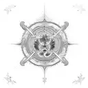 A celestial gateway with the client's name written in elegant script above it tattoo design idea