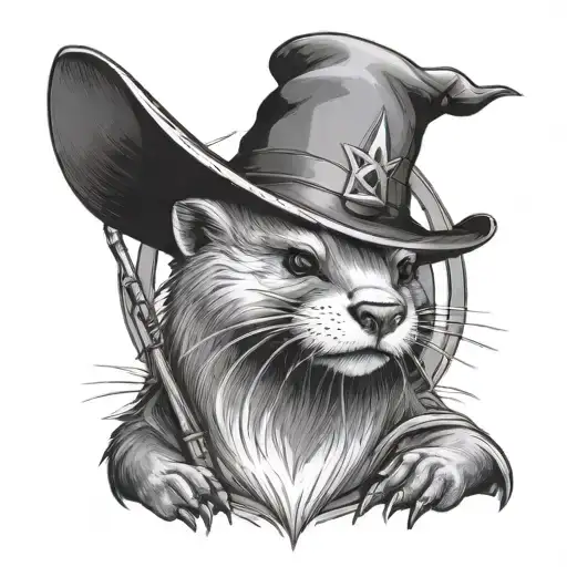 Otter wizard casting tattoo design idea