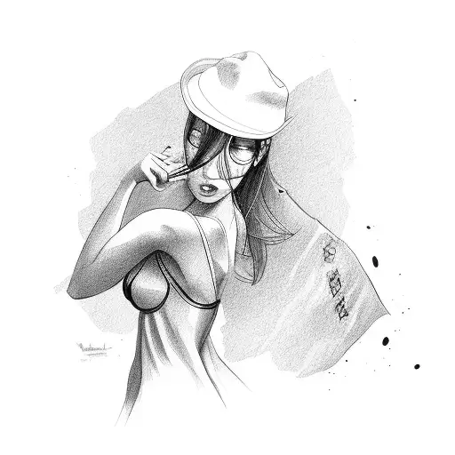 Girl with victoria secret underwear and a gun tattoo design idea