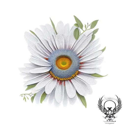 stork and camomile flower tattoo design idea