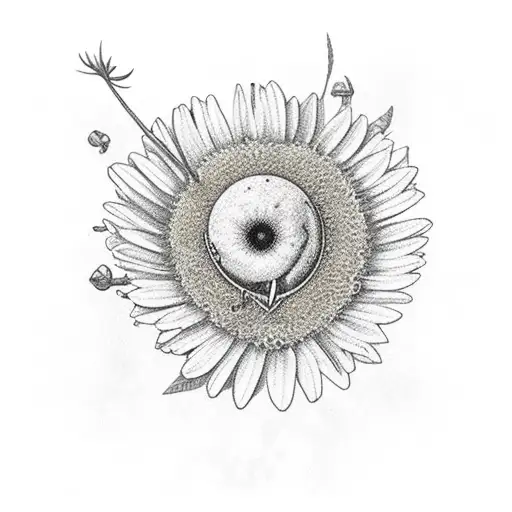 stork bird and camomile flower tattoo design idea