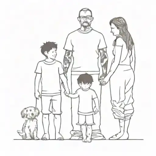 a family involving dad, mom, older brother 11 years old, sister 5 years old and little boy 1 year old  tattoo design idea