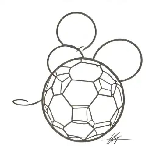 A minimalist tattoo design of a soccer ball with a subtle outline of Mickey Mouse ears, representing your love for soccer and Disneyland tattoo design idea