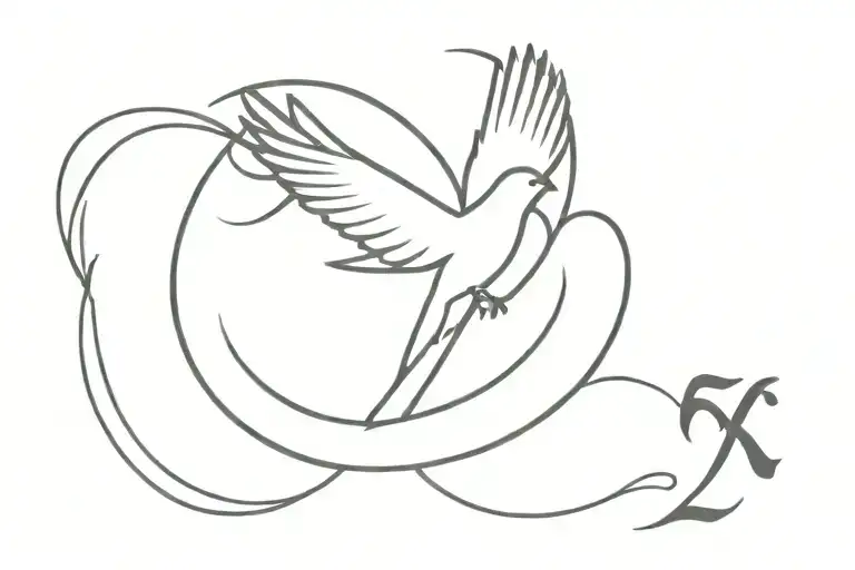 a cross, with a white dove and the date 06/28/22 tattoo design idea