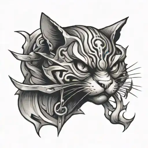 gato ninja tattoo design idea