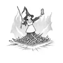 A witch conjuring fire at a bonfire tattoo design idea