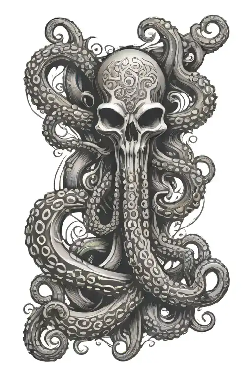 a trident with octopus tentacles wrapping around it tattoo design idea