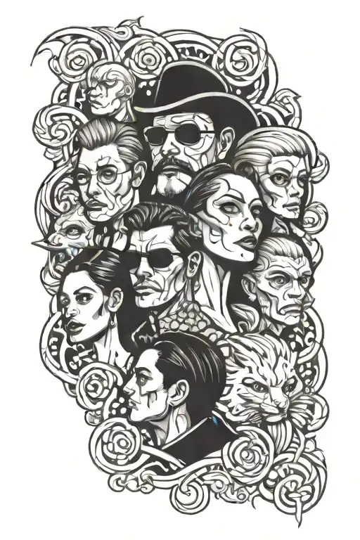 Laura, Mister, Matalo, Carlos, Diana, in smoke rising tattoo design idea