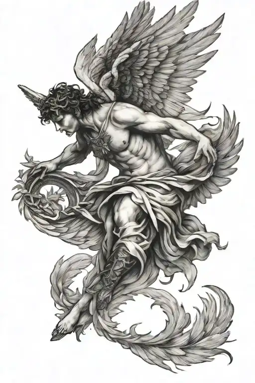 Icarus falling angel with feathers tattoo design idea