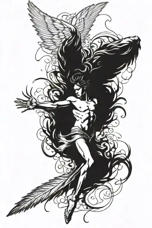 Icarus falling angel with feathers tattoo design idea