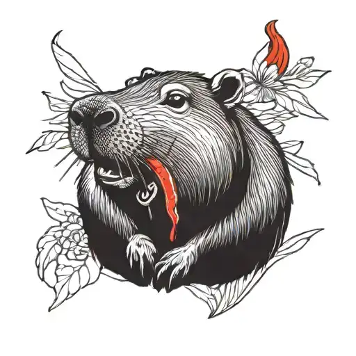 capybara eating a red chilli pepper tattoo design idea