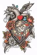 A tattoo of a broken heart mended with stitches and a trail of footprints leading towards a new beginning, representing your journey from heartbreak to happiness tattoo design idea