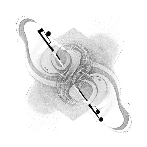 An abstract blackwork tattoo of a violin bow transforming into sound waves tattoo design idea