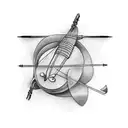 An abstract blackwork tattoo of a violin bow transforming into sound waves tattoo design idea
