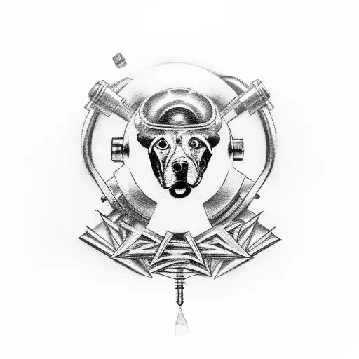 A mechanic's tool chest with heavy metal band logos and a dog peeking out from behind it tattoo design idea