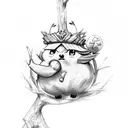 Jigglypuff singing on a tree branch in a whimsical forest tattoo design idea