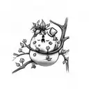Jigglypuff singing on a tree branch in a whimsical forest tattoo design idea