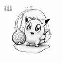 Jigglypuff singing on a tree branch in a whimsical forest tattoo design idea