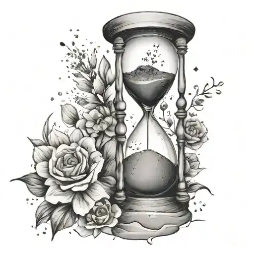 hour glass with flowers as the sand falling throug space tattoo design idea