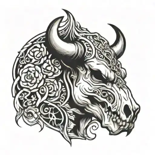 bull head profile holdin skull adorned tattoo design idea