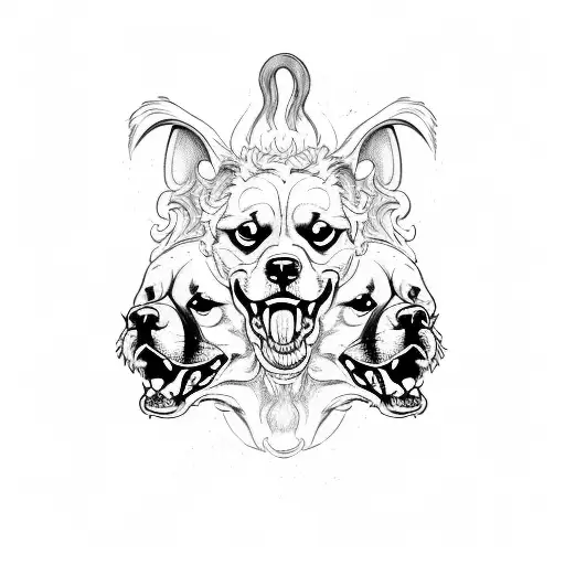 cerberus with 3 ferocious Rottweiler heads tattoo design idea
