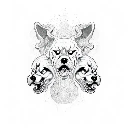 cerberus with 3 ferocious Rottweiler heads tattoo design idea