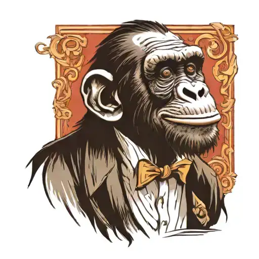chimpanzee laughing as a college professor with a monocle  tattoo design idea