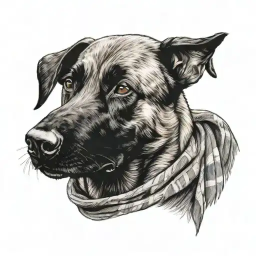 A realistic portrait of a Belgian Malinois wearing a Hogwarts scarf tattoo design idea
