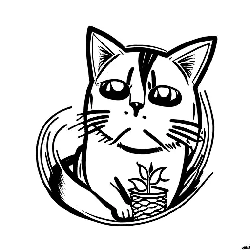 anime cat with plant tattoo design idea