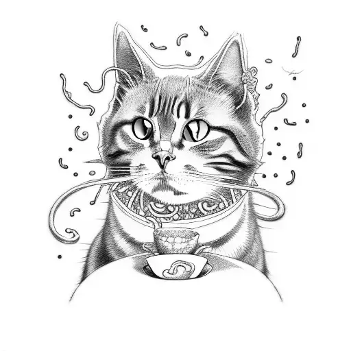 anime cat with ramen tattoo design idea